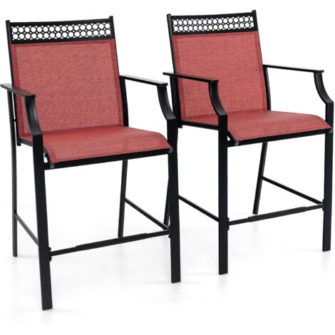 COSTWAY Lot de 2 Chaises de Jardin, Chaises de Salle à Manger à Dossier Haut, Fauteuil d'Extérieur en Métal et en Teslin à Séchage Rapide, Tabourets de Bar, Charge 180 KG, 66 x 62 x 114 cm, Rouge