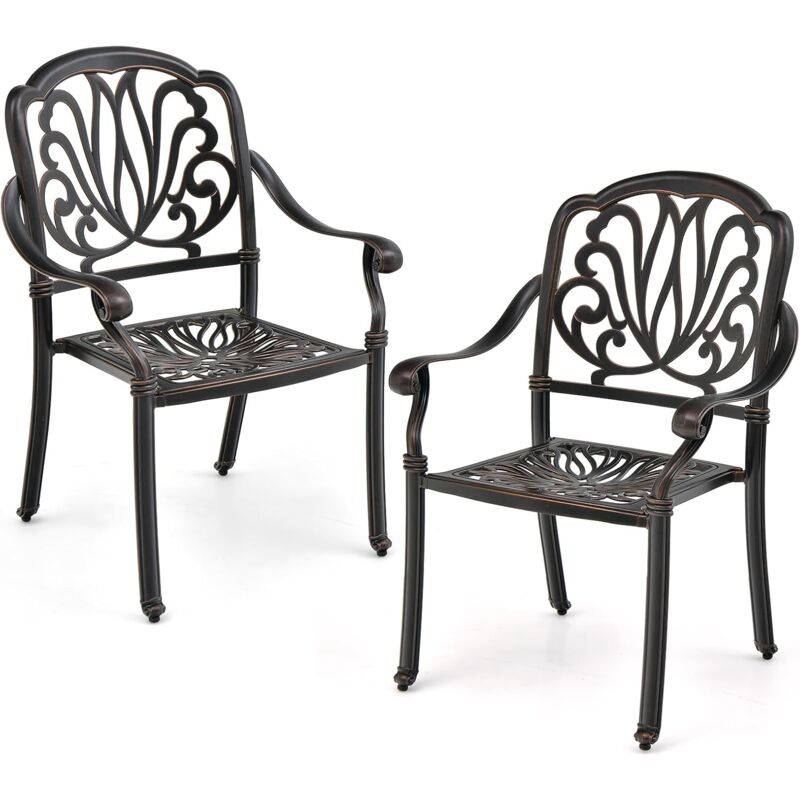 Costway - Lot de 2 Chaises de Jardin en Fonte d'Aluminium, Chaises de Biatro avec Accoudoirs, Chaise Salon de Jardin Empilable, pour Terrasse,