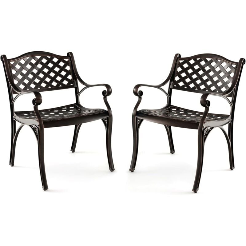 Costway - Lot de 2 Chaises de Jardin en Fonte d'Aluminium, Chaises de Salle à Manger d'Extérieur pour Toutes Saisons, Chaises de Bistro avec