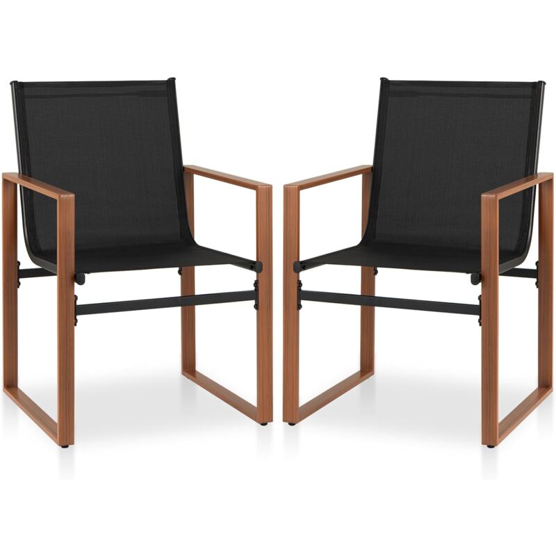 Lot de 2 Chaises de Jardin Exterieur, Chaises de Salle à Manger, 4 Coussinets Réglables, Tissu Teslin Respirant, Fauteuil Confortable pour Jardin