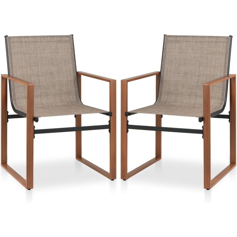 Lot de 2 Chaises de Jardin Exterieur, Chaises de Salle à Manger, 4 Coussinets Réglables, Tissu Teslin Respirant, Fauteuil Confortable pour Jardin