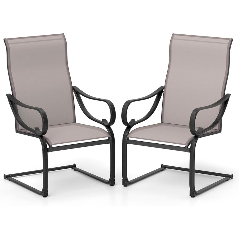 Lot de 2 Chaises de Jardin Exterieur, Fauteuil Confortable à Ressorts en 'c', Tissu Respirant, Chaise avec Accoudoirs pour Jardin Porche Terrasse,