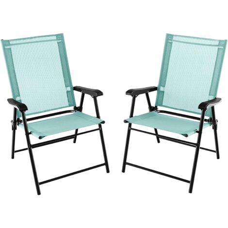 COSTWAY Lot de 2 Chaises de Jardin Pliables en Textilène Respirant Chaises de Camping avec Verrou de sécurité et Dossier Haut Vert