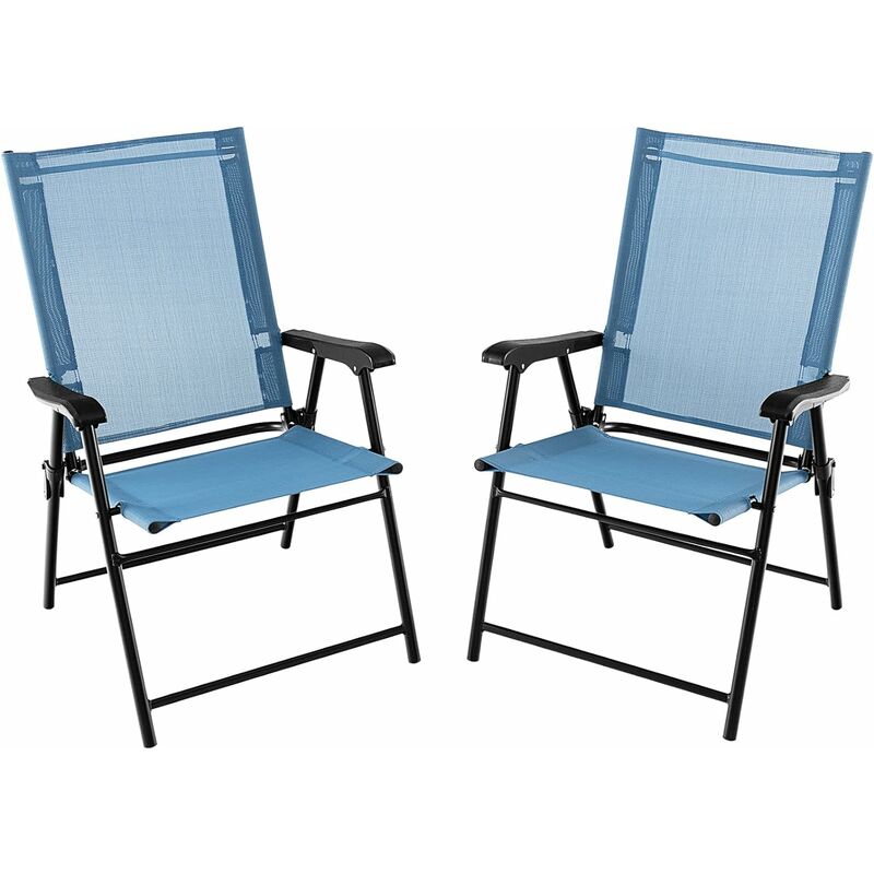 Costway - Lot de 2 Chaises de Jardin Pliables en Textilène Respirant Chaises de Camping avec Verrou de sécurité et Dossier Haut Bleu