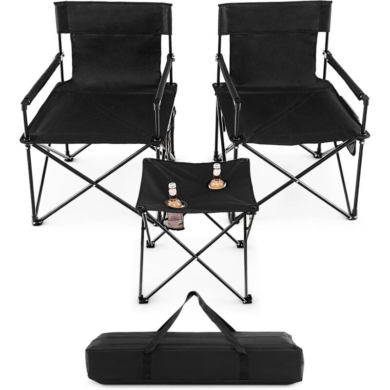Lot de 2 Chaises de Jardin Pliante avec Table d'Appoint, Fauteuil de Jardin Charge 180KG avec 2 Porte-gobelets Poches de Rangement Sac de Transport,