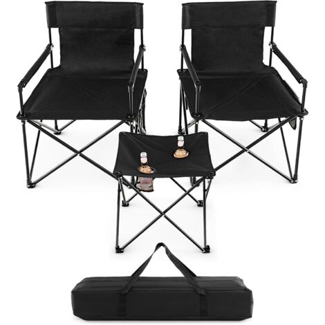 Costway – Lot de 2 chaises de jardin pliantes avec table d'appoint – Capacité 180 kg – Sac de transport inclus – Poche de rangement et porte-gobelet