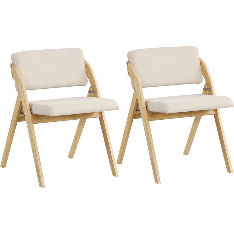 Costway - Lot de 2 Chaises de Salle à Manger, Chaise de Cuisine Pliable avec Pieds en Bois de Caoutchouc, Siège et Dossier Rembourrés, Siège Portable