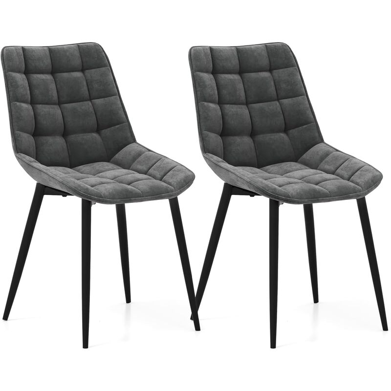 costway - lot de 2 chaises de salle à manger en velours, chaise rembourrée scandinave avec pieds métalliques et patins antidérapants, chaise de