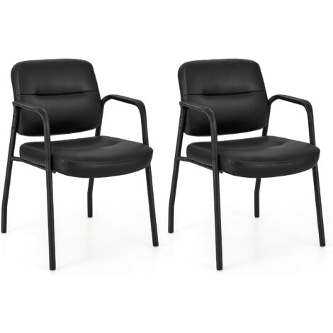 COSTWAY Lot de 2 Chaises de Salles de Réunion, Chaises de Bureau Ergonomique Rembourré en Cuir PU, Chaises pour Bureau, Salle d'Attente, Salle de Conférence, Charge 160 kg, Noir