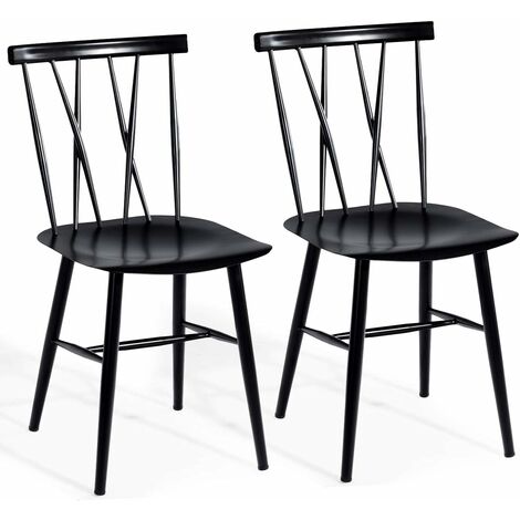 Costway – Lot de 2 chaises en métal noir – Dossier ergonomique en forme de X – Hauteur d'assise 43,5 cm – Charge 150 kg – Style industriel pour café et bistrot