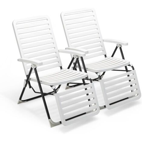 Costway – Lot de 2 chaises longues inclinables – Dossier réglable 7 positions – Polypropylène résistant – Charge 120 kg – Pliable pour terrasse et piscine