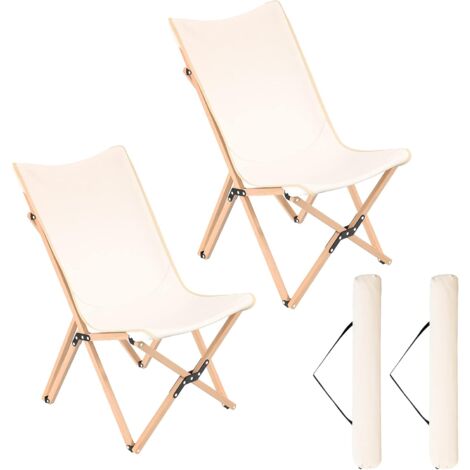 Costway – Lot de 2 chaises papillon pliantes en bambou – Charge 150 kg – Confort respirant – Sac de transport inclus – Beige
