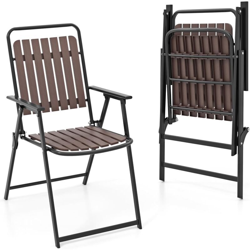 Lot de 2 Chaises Pliantes, Chaises de Jardin Exterieur, Siège et Dossier en pp Amovible, Cadre en Métal, Fauteuil Pliant pour Jardin Piscine Camping,