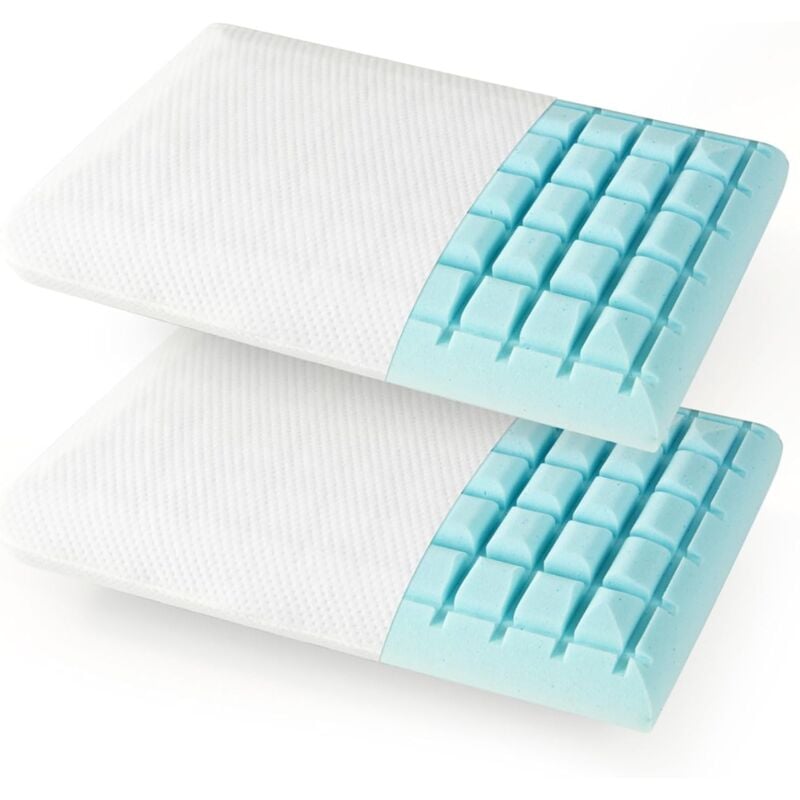 Costway - Lot de 2 Oreillers Ergonomique Cervical Orthopédique, Coussins en Mousse à Mémoire de Forme avec Gel, Découpe 3D, Housse Amovible et
