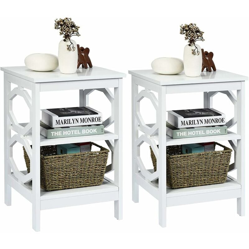 Lot de 2 Table de Chevet à 3 Niveaux, Table d'Appoint Chevet, Table Basse Simple et Contemporain, pour Chambre, Salon 40x40x61cm, Blanc - Costway