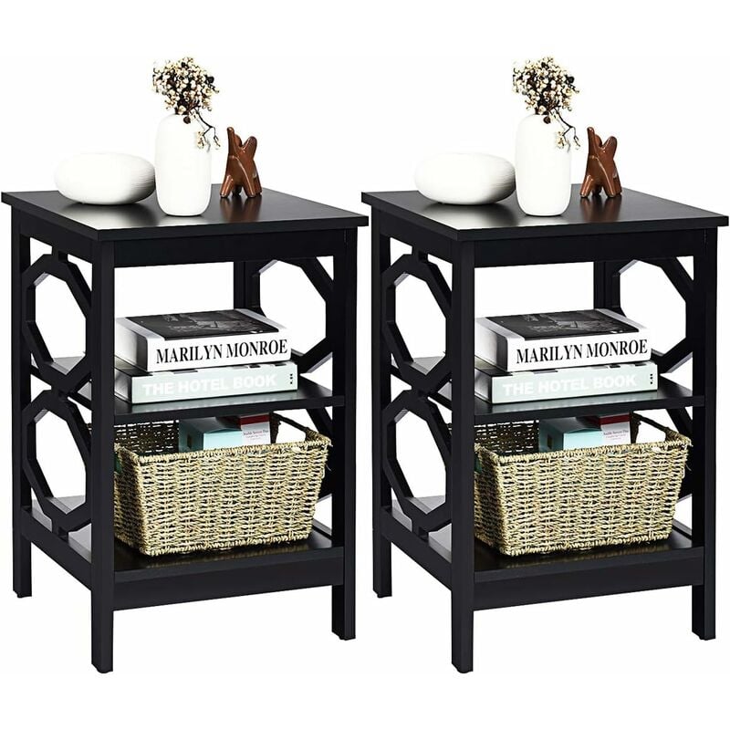 Costway - Lot de 2 Table de Chevet à 3 Niveaux, Table d'Appoint Chevet, Table Basse Simple et Contemporain, pour Chambre, Salon 40x40x61cm, Noir