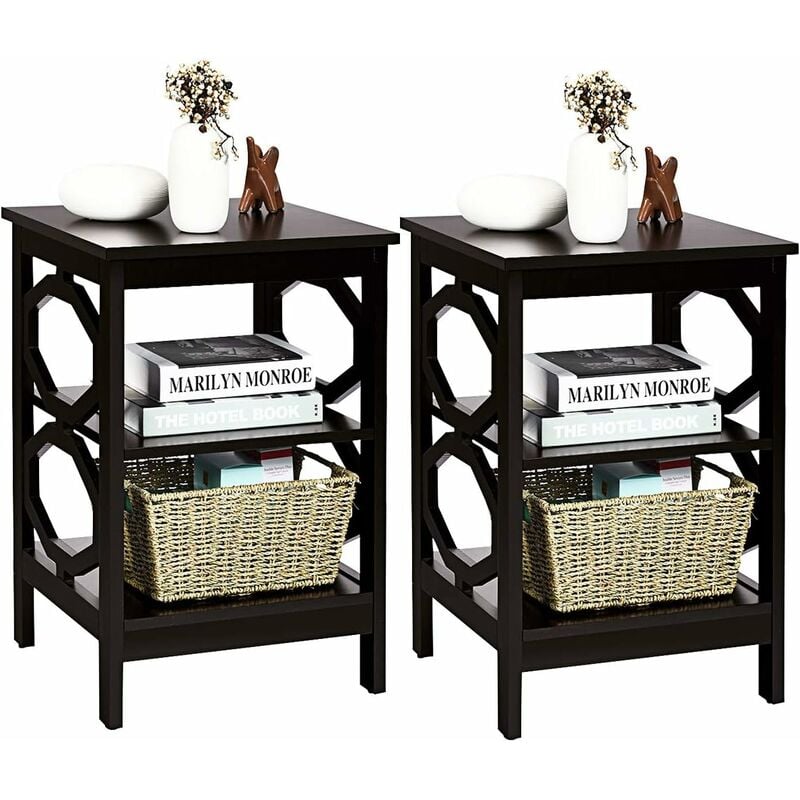 Costway - Lot de 2 Table de Chevet à 3 Niveaux, Table d'Appoint Chevet, Table Basse Simple et Contemporain, pour Chambre, Salon 40x40x61cm, Brun