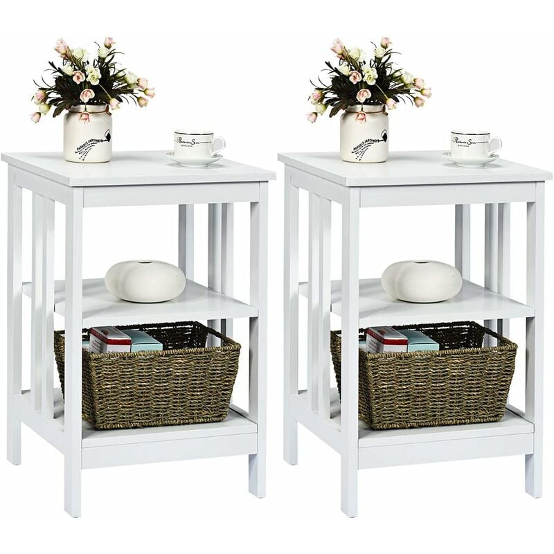 Table de Chevet Lot de 2, Table d'Appoint Chevet pour Chambre, Salon, 40x40x61cm (Blanc) - Costway