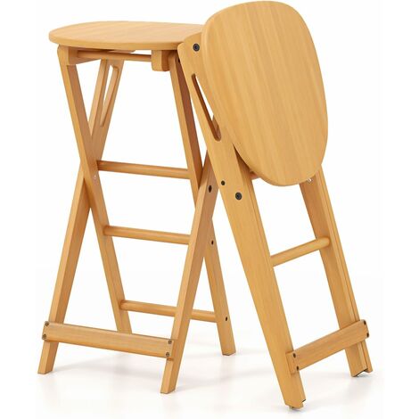 Costway – Lot de 2 tabourets de bar pliants en bambou – Repose-pieds à 3 niveaux – Dimensions 36 x 33 x 61 cm – Charge max 150 kg