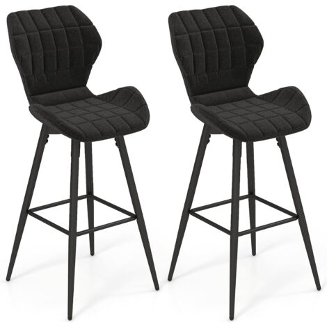 Costway – Lot de 2 tabourets de bar rembourrés – Hauteur d'assise 71,5 cm – Cadre en métal robuste – Dossier incurvé et repose-pieds