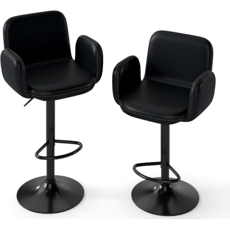 COSTWAY Lot de 2 tabourets de bar, tabourets pivotants à hauteur réglable, assise rembourrée, tabourets de cuisine modernes avec accoudoirs et repose-pieds, tabourets de comptoir pour salle à manger, 