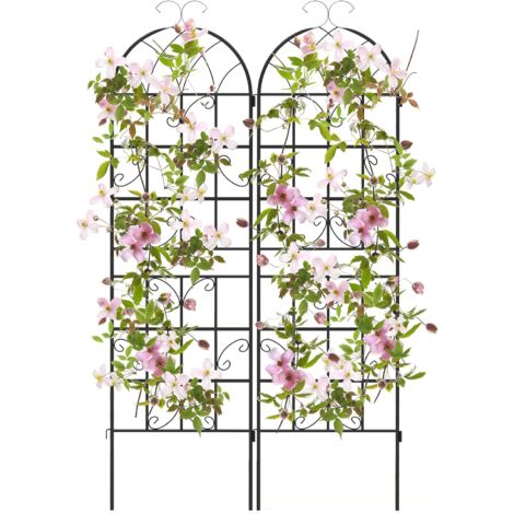 COSTWAY Lot de 2 Treillis de Jardin en Métal 180 x 50 cm, Clôture Décorative pour Plante Grimpante, Grille Fleurs Antirouille pour Jardin, Cour, Patio, Noir