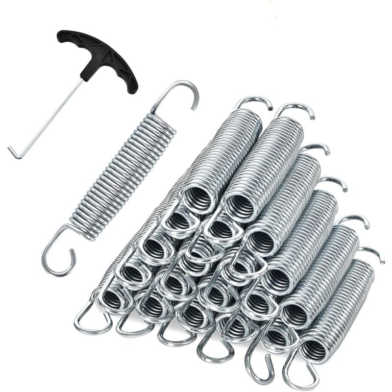 Lot de 20 Ressorts de Trampoline, Ressorts en Acier Galvanisé Robuste, avec Outil de Traction en t, Kit de Remplacement de Trampoline Antirouille,