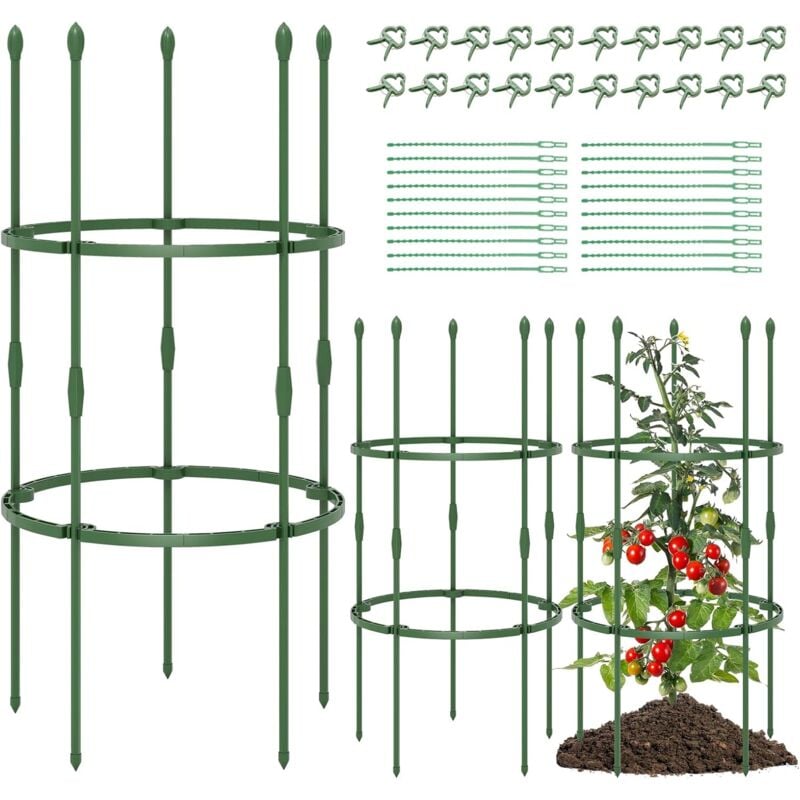 Lot de 3 Treillis Obélisque de Jardin pour Plantes, Support pour Plantes Grimpantes en Métal Réglable avec Clips Attaches, Cage et Supports 2 en 1