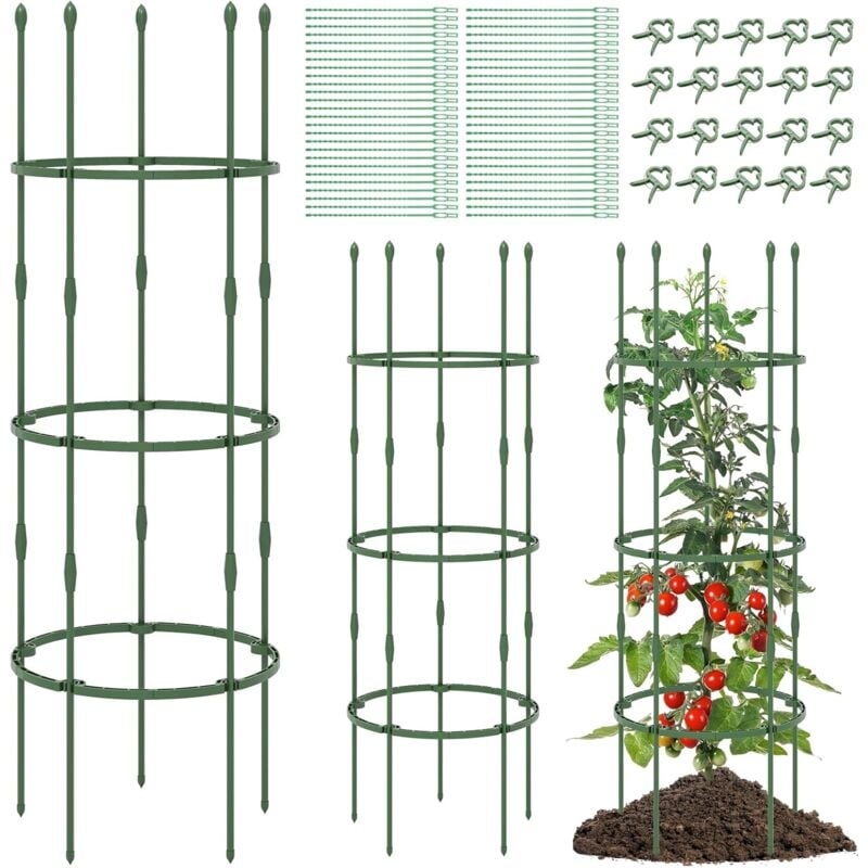 Lot de 3 Treillis Obélisque de Jardin pour Plantes, Support pour Plantes Grimpantes en Métal Réglable avec Clips Attaches, Cage et Supports 2 en 1