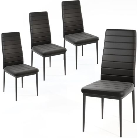 COSTWAY Lot de 4 Chaise de Salle à Manger en Cuir Synthétique, Chaise Moderne, Pieds en Métal, Dossier Haut, Chaises Rembourrées pour Salon, Restaurant, Noir