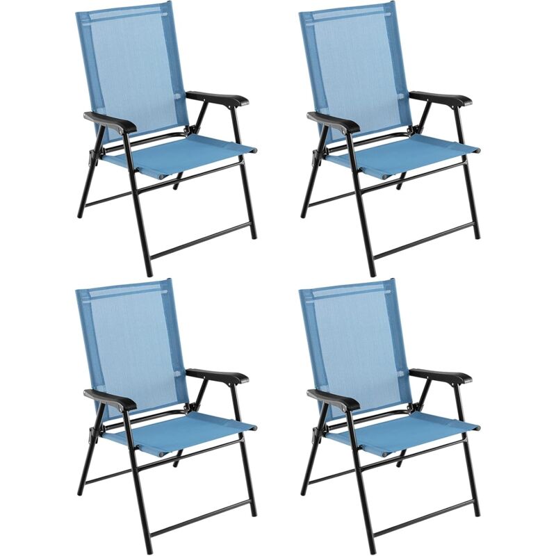Lot de 4 Chaises de Jardin Pliables en Textilène Respirant Chaises de Camping avec Verrou de sécurité et Dossier Haut Bleu - Costway