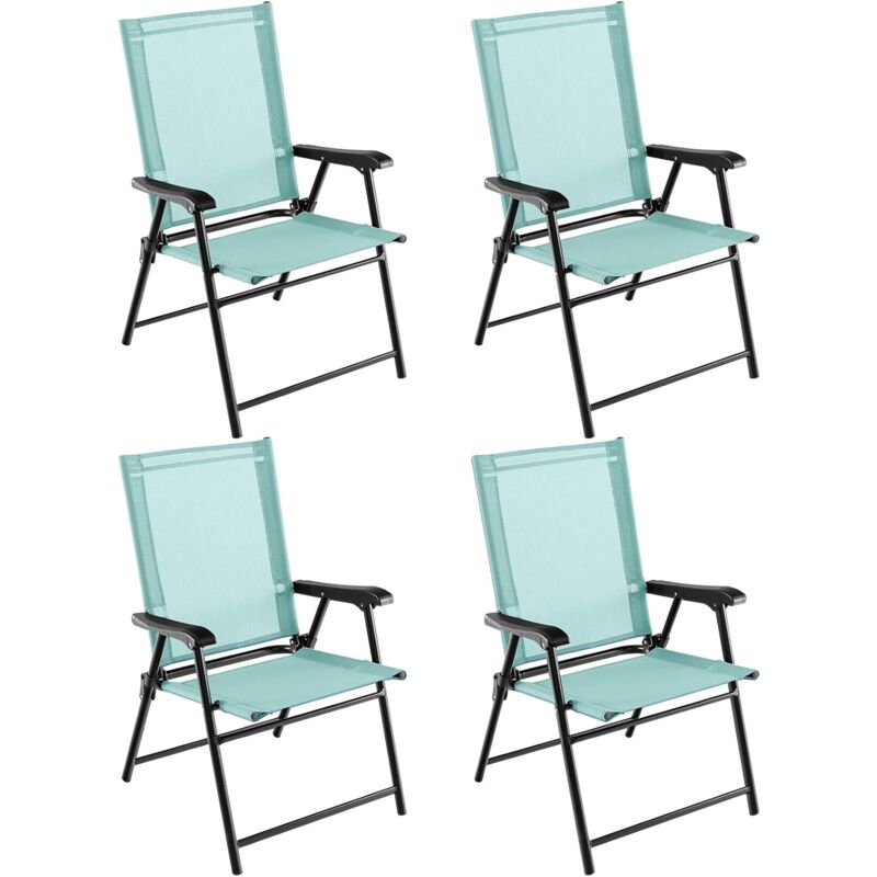 Lot de 4 Chaises de Jardin Pliables en Textilène Respirant Chaises de Camping avec Verrou de sécurité et Dossier Haut Vert - Costway