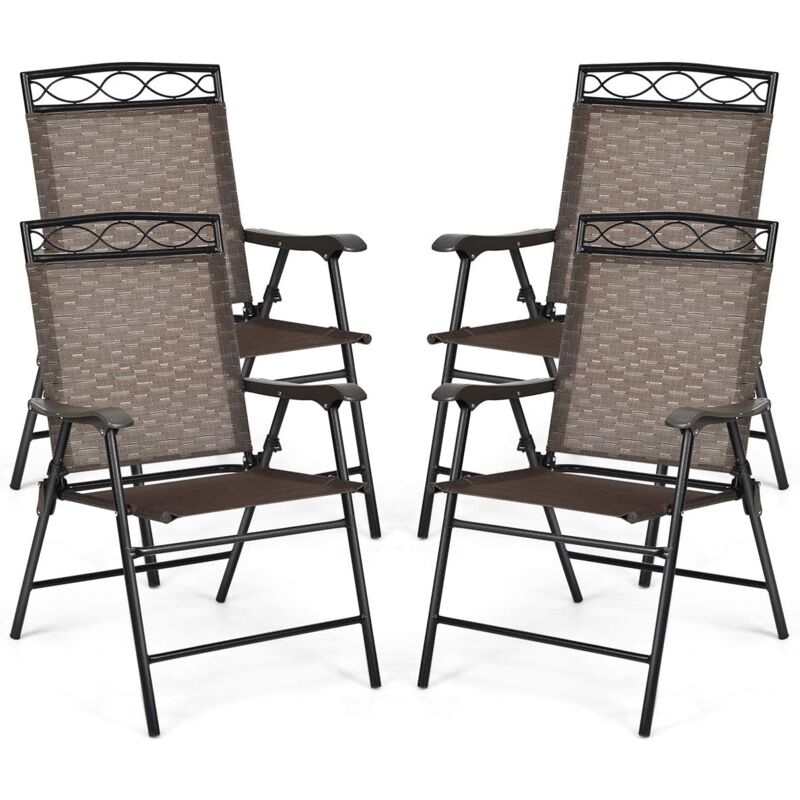 Lot de 4 Chaises de Jardin Pliantes et Portables avec Accoudoirs, Siège en Textilène Respirante Confortable, Cadre en Acier pour Jardin, Terrasse ou