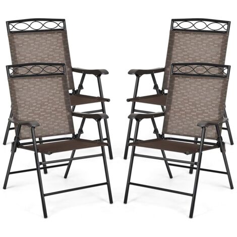 COSTWAY Lot de 4 Chaises de Jardin Pliantes et Portables avec Accoudoirs, Siège en Textilène Respirante Confortable, Cadre en Acier pour Jardin, Terrasse ou Bord de la Piscine,Balcon,