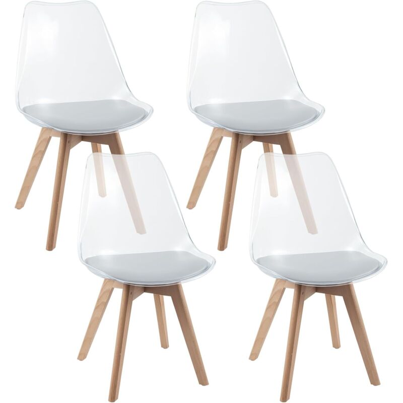 COSTWAY Lot de 4 Chaises de Salle à Manger Scandinave, Chaise Cuisine Transparente, Pieds Inclinés en Bois de Hêtre, Siège Rembourré en Simili Cuir, COSTWAY Lot de 4 Chaises de Salle à Manger Scandinave, Chaise Cuisine Transparente, Pieds Inclinés en Bois de Hêtre, Siège Rembourré en Simili Cuir,