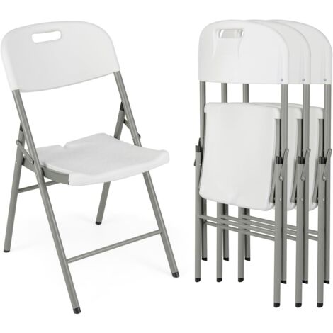 COSTWAY Lot de 4 Chaises Pliantes en HDPE, Chaise de Jardin Exterieur, Charge 160 kg, Poignée de Transport, Cadre en Métal, Chaise Empilable pour Jardin Camping Salle a Manger, 58 x 45,5 x 84 cm