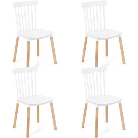 Costway – Lot de 4 chaises Windsor en bois de hêtre – Dossier ergonomique incurvé – Patins antidérapants – Hauteur d'assise 48 cm – Blanc