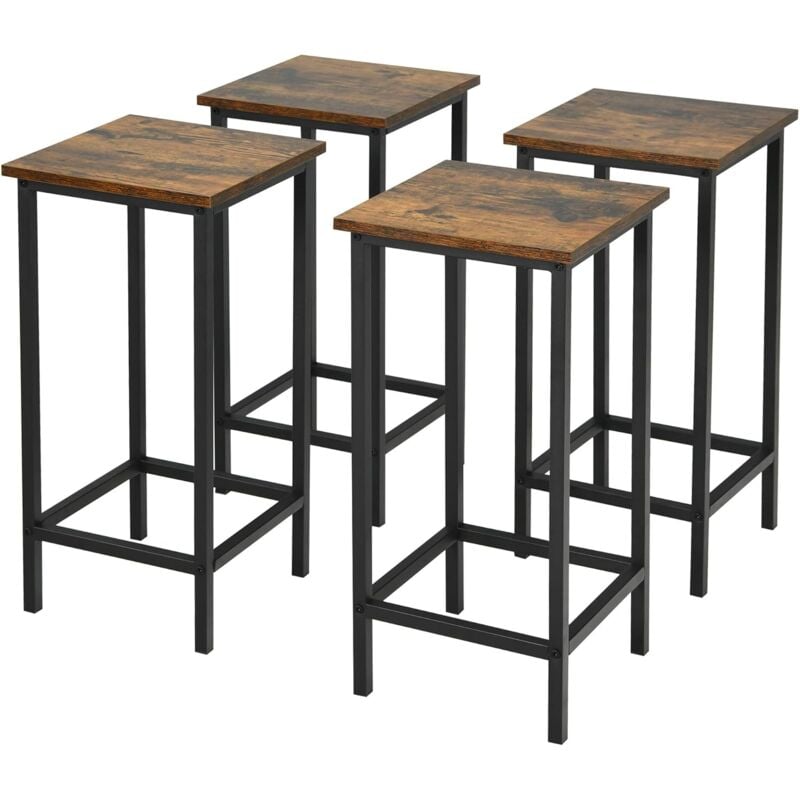 Costway - Lot de 4 Tabourets de Bar Avec Repose-Pieds,Chaises De Bar Style Moderne,Tabouret Haut 62 cm pour Cuisine,Café,Bistro,Marron