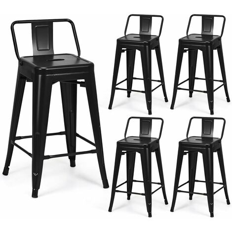 Costway – Lot de 4 tabourets de bar métal empilables – Dossier amovible – Hauteur d'assise 62 cm – Pieds en caoutchouc antidérapants – Pour café et bistrot