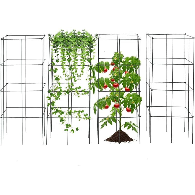 Costway - Lot de 4 Treillis à Tomates de Jardin pour Plantes Grimpantes, Piquets de Support pour Plantes en Métal Résistant à la Rouille, Cage à