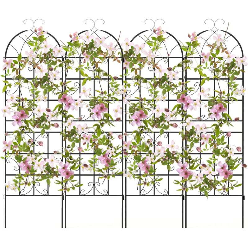 Costway - Lot de 4 Treillis de Jardin en Métal 180 x 50 cm, Clôture Décorative pour Plante Grimpante, Grille Fleurs Antirouille pour Jardin, Cour,