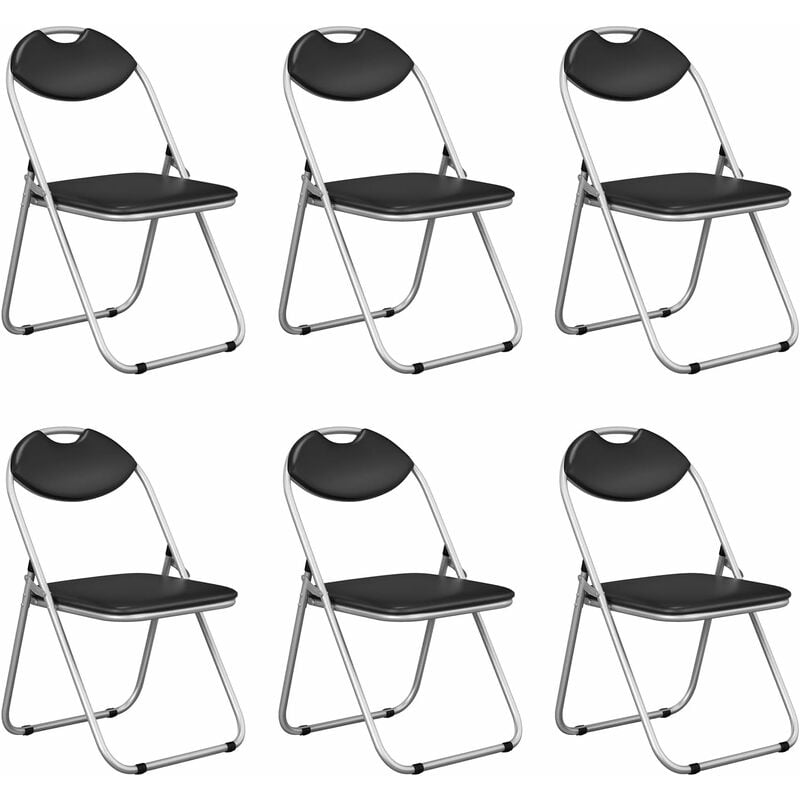 Lot de 6 Chaise Pliante en Métal, Chaise Visiteur Pliable Rembourré avec Poignée, Charge 115 kg, sans Assemblage, Noir - Costway