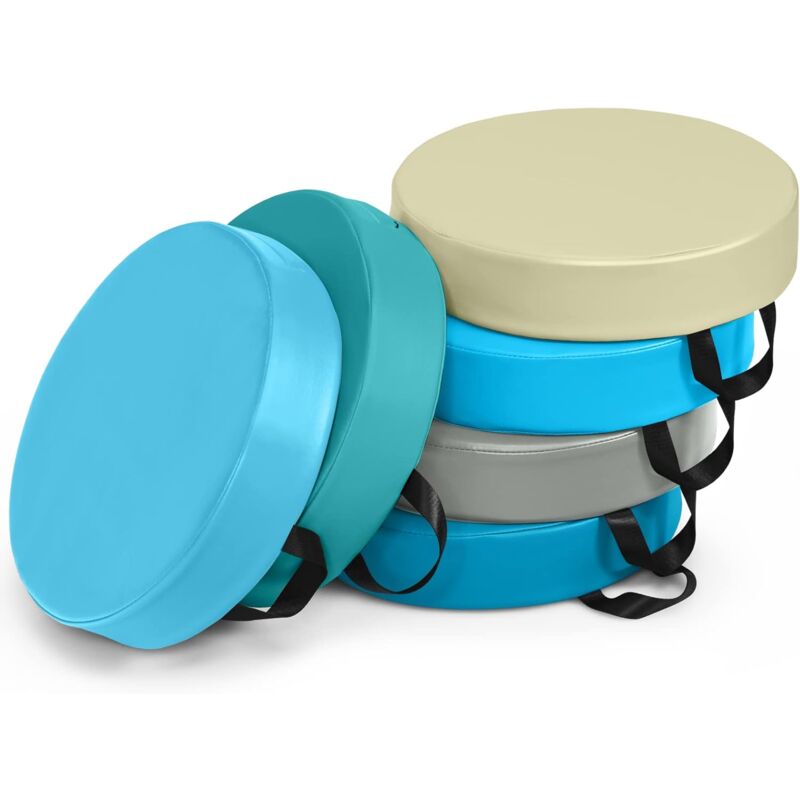 Lot de 6 Coussins de Chaise Enfant avec Poignées Portable, Coussins d'assise Rond 38 x 38CM Multicolores avec Fermeture Éclair & Surface en pu,