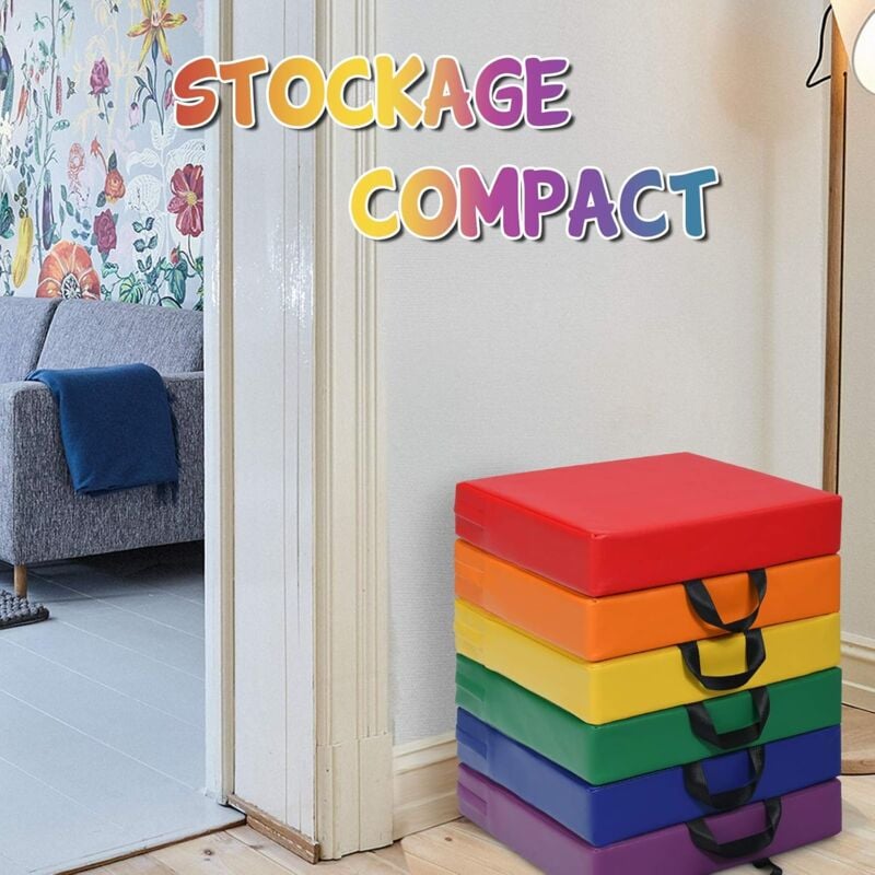 Costway - Lot de 6 Coussins de Chaise pour Enfant avec Poignées Coussins D'assise Carrés 38 x 38CM Multicolores avec Fermeture Éclair