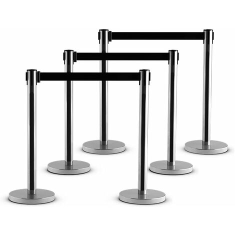 Costway – Lot de 6 poteaux de guidage en acier inoxydable 90 cm avec sangles rétractables 2 m – Pour aéroports, théâtres, cinémas