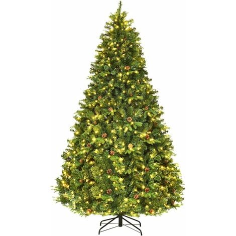 COSTWAY Luz LED Árbol de Navidad Artificial 240CM con Soporte Metálica Material Decoración para Navidad Hogar Fiesta Verde