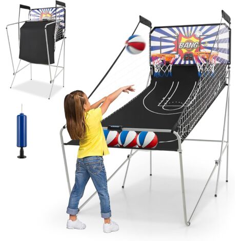 COSTWAY Macchina da Pallacanestro Elettronica, Canestro Basket da Camera a Doppio Tiro Pieghevole con Punteggio Elettronico, 4 Palle, 8 Modalità di Gioco e 2 Canestri (Blu e bianco)