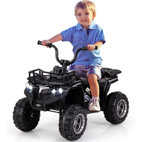 COSTWAY Macchina Elettrica per Bambini, 6V Quad con Fari LED, Cestino Portaoggetti e Lettore MP3, 2 km/h, Veicolo Giocattolo per Bambini 2-5 Anni (Nero)