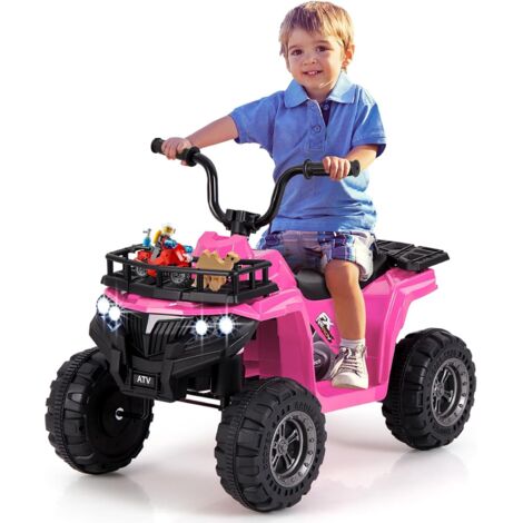 COSTWAY Macchina Elettrica per Bambini, 6V Quad con Fari LED, Cestino Portaoggetti e Lettore MP3, 2 km/h, Veicolo Giocattolo per Bambini 2-5 Anni (Rosa)