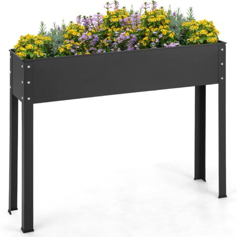 COSTWAY Macetero de Metal Elevado con Patas, Orificio de Drenaje, Contenedor de Plantas al Aire Libre para Flores, Hierbas, Verduras, Frutas, Macetero de Metal Grande para Patio, Terraza, Balcón